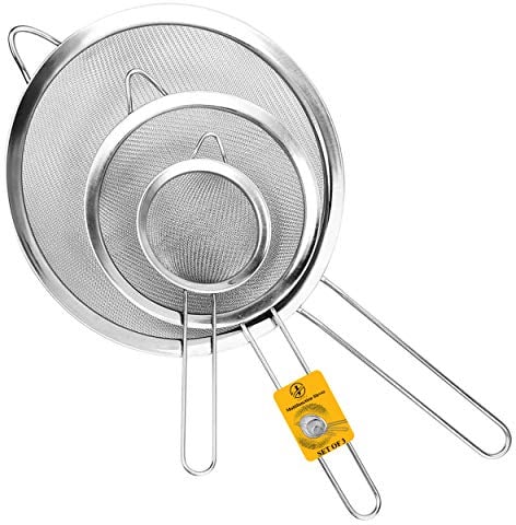 Sieves and Strainers Set - Metal Sieve Stainless Steel, Fine Mesh Strainer | Pack of 3 | Kitchen Sieve Fine Mesh, Sive Cooking, Flour for Baking Rust Free Seive, Dishwasher Safe SIV, Colander