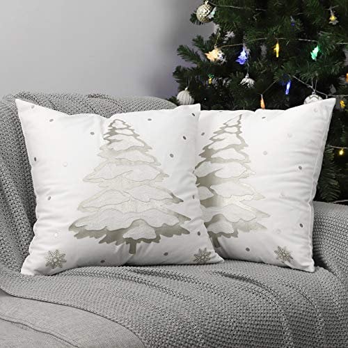 Lewondr Christmas Tree Throw Pillow Cover, 2 Pack Xmas Tree Decorative Throw Pillow Case Sofa Cushion Cover with Hot Stamping Pattern Indoor Decor for Festival Party 18x18(45x45cm), Silver