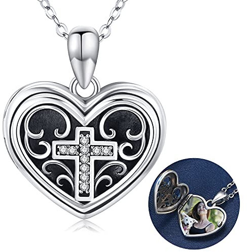 Pendentif Coeur Photo S925 Argent Bijoux Femme Traverser Collier Photo Personnalisé Pendentif Photo Medaillon Pour ami Famille Cadeau Chaîne de 18 Pouces