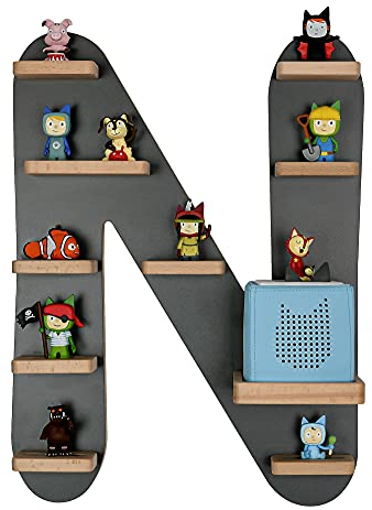 MR TEDDY BEAR Kinderregal Buchstabe N | Holzregal für Toniebox und Tonies | Tonie-Regal hergestellt in der EU | Wandregal zum Spielen und Sammeln | Für Mädchen und Jungen | im N Design in Anthrazit