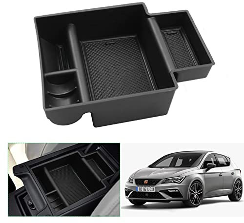 GAFAT Seat Leon MK3 5F ST FR/C*upr-a Leon 2012-2019 Mittelkonsole Armlehne Aufbewahrungsbox Mittelarmlehne Organizer Tray (Schwarz)