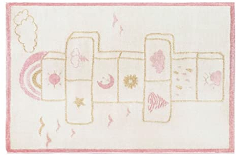 Vente-unique - Tapis Enfant marelle - 100 x 150 cm - Beige, Rose et Lurex doré - Funny