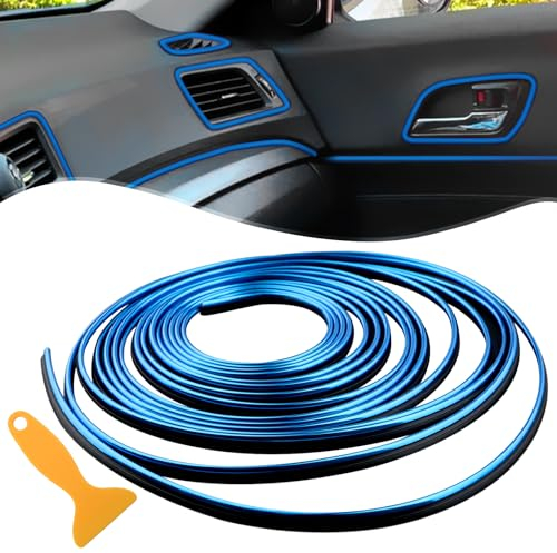 Blau Zierstreifen Auto -Autodeko LKW Zubehör Innenraum Auto Tuning Frauen Mann Moulding Line Deko Zubehör DIY Filler Flexible Strip, Universal Auto Zubehör Deko Zubehör mit Installation Tool,10M