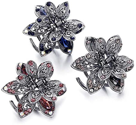3Stk Mini Retro Kristallschmetterlings Haarnadeln Kleine Kristall Blume Haargreifer Rutschfeste Retro Haar Clips Haarspangen,Klaue Clips Haarklammern Rutschfeste Haarklauenclip Rutschfeste Haarspangen