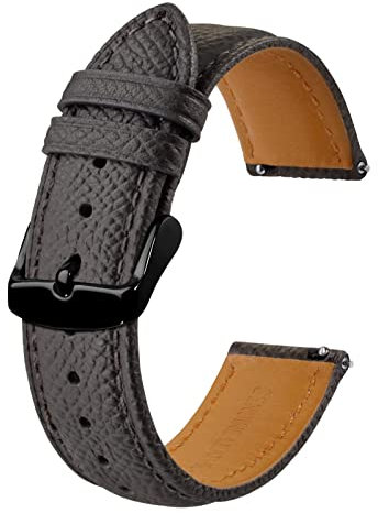 BISONSTRAP Uhrenarmbänder mit Schnellverschluss,Textur Leder Uhrenarmband für Herren und Damen,22mm,Dunkelgrau,Schwarze Schnalle