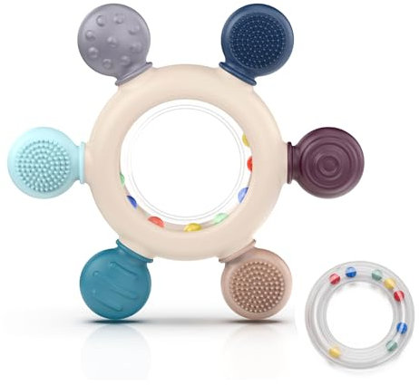 akolik Anneau de Dentition pour Bébé, Hochets de Dentition en Silicone Jouet de Dentition, Accessoires d'Allaitement Sans BPA pour Bébés de 3-6 6-12 Mois Autistes, Cadeaux pour Enfant