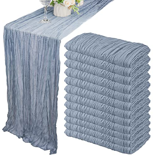 35x120 Inch Dusty Blue Cheesecloth Table Runner Boho Wedding Party Decor