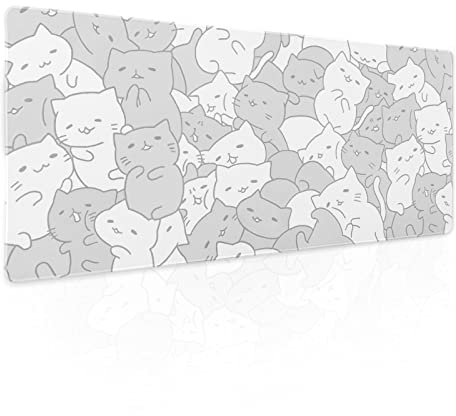 Kawaii Gaming-Mauspad mit Katzen, Größe XL, niedliche Kätzchen, japanische erweiterte große Schreibtischunterlage, rutschfeste Gummiunterseite, genähter Rand, lange Tastatur-Mauspad für PC, Computer,