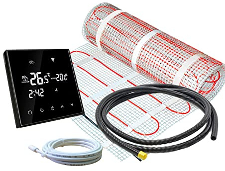 ew direkt Komplett-Set elektrische Fußbodenheizung SunPro 160 für Fliesen, Naturstein mit Thermostat RT-67 Wlan (15 m² - 0,5 x 30 m)