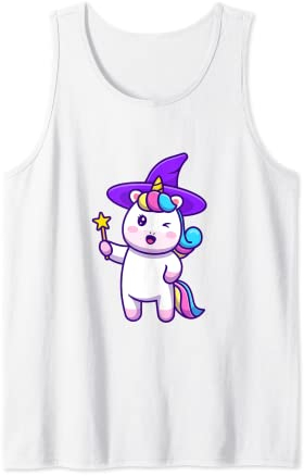 Niedliche Einhorn-Hexe hält Zauberstab Zauberstern Stick Cart Tank Top