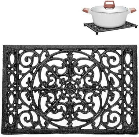 Sumnacon 1Pcs Rectangle Cast Iron Trivet - Heat Resistant Iron Trivet for Hot Dish Pot Pan Plate Teapot, Rustic Cast Iron Hot Dish Plate Holder for Kitchen Dining Table Countertop Cooktop