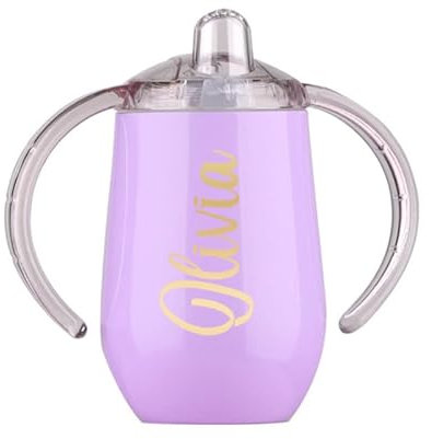 Varsany Personalised Baby Sippy Cup for Toddlers - BPA-Free Stainless Steel Double Walled - Free Flow Sippy Cup - Easy Transition - Purple