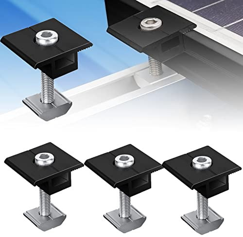 Lot de 4 pinces centrales pour panneau solaire - 40 mm - Noir standard - Avec vis - Pince centrale réglable en forme de T - Pince centrale solaire pour fixation de panneaux solaires PV sur le toit