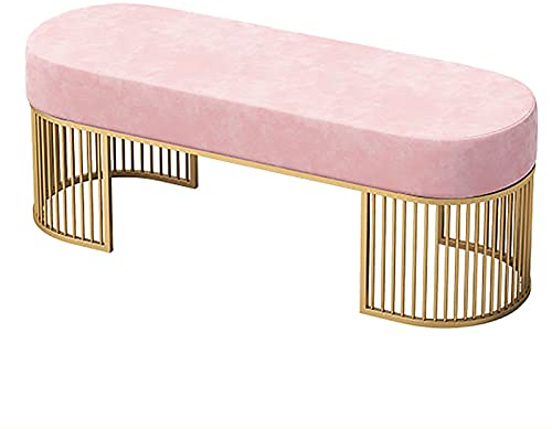 Luxuriöse gepolsterte Sitzbank aus Samt mit goldenem Sockel, Eingangsbereich, Schuhbank, Schuhaufbewahrung, Organizer, eleganter Damen-Kosmetikhocker, Multifunktions-Sofabank, Rosa, 80 x 35