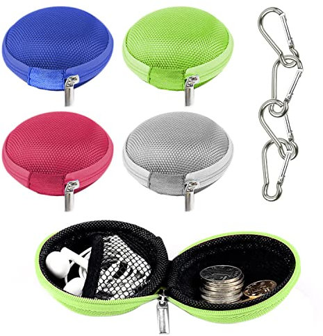 4 Pack Portable Multicolor Earphone Case, with 4 Earphone Buckles, Mini Coin Purse, Earbud Storage Box, Square Headphone Protective Case, For Headphones, USB Cable, Charger