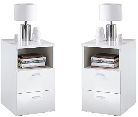 Lomadox Nachttisch, 2er Set, in weiß Hochglanz, auch für Boxspringbetten geeignet, B/H/T je ca. 35/61,5/39,9 cm