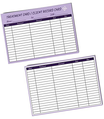 Pack of 50 Client Record Cards (148 x 210 mm) Treatment Cards for Nails, Beauty, Hair & Massage Papa Prints®