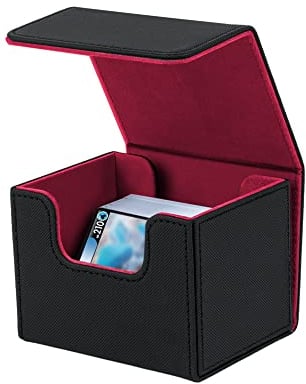 Mcbazel Deck-Box für MTG-Karten, Kartendeck-Box für 100+ einhüllige Karten, Kartendeck-Halter für TCG-Karten, PU-Leder-Deck-Box, Aufbewahrungsbox, Schwarz und Rot