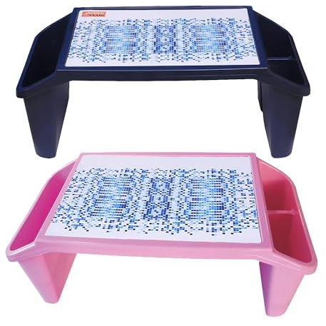 JMS we create smile Set of 2 - Plastic Activity Tray Portable Laptop Desk - Large Lap Table Multipurpose Travel Tray for Girls & boys (Pink + Blue)