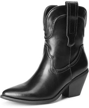 DREAM PAIRS Donna Stivali Cowboy Camperos Western Altezza Polpaccio Scarpe Stivaletti Texani,Size 36,Nero,SDAB2302W-E