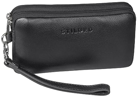 STILORD 'Richie' Handgelenktasche Leder Männer Kleine Herrenhandtasche mit Abnehmbarer Schlaufe Moderne Doppelkammer Geldbörse aus Hochwertigem Leder, Farbe:schwarz
