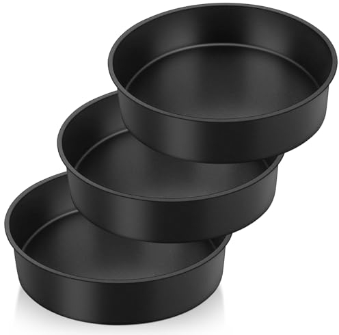 Onader 8 Inch Nonstick Cake Tin Set of 3, Stainless Steel Cake Pan Round Baking Tray, Ideal for Birthday Wedding Christmas Layer Cakes, Healthy & Non-Toxic, Rust Resistant & Easy Cleaning