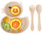 Qshare Baby Teller,Rutschfest Kinder Tischset mit Saugnäpfen,Geteilte Standfeste Babyteller Kleinkind Teller mit Löffel Gabel,BPA-Frei - Spülmaschinen und MikrowellenFest (Beige)
