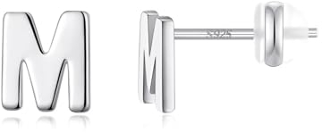 TINGN Ohrstecker Ohrringe Silber 925 Mädchen Damen, Anfangsbuchstaben M Medizinische Ohrstecker Silber Schmuck Frauen Mädchen Geburtstag Muttertag Personalisierte Jugendweihe Geschenke Kinder