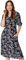 Izabel London Floral Frill Neck Midi Dress for Women UK with v-Neck, 3/4 Sleeves and midi Length Skirt. Black