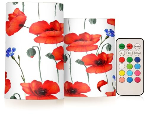 Quteprint Flammenlose Kerzen mit Fernbedienung, Timer, flackernde LED-Kerzen, Mohnblumen, violette Blumen, batteriebetriebene Kerzen, Teelichter, künstliche Kerzen für Zuhause, Badezimmer, Halloween,