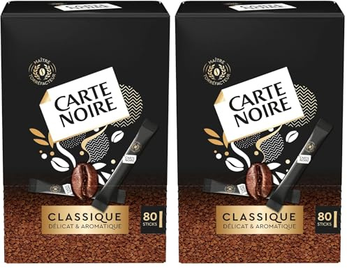 CARTE NOIRE - Café Soluble « Classique » - Café Instantané en Dosette Carte Noire - Délicat et Aromatique - 80 sticks - Fabriqué en France (Lot de 2)