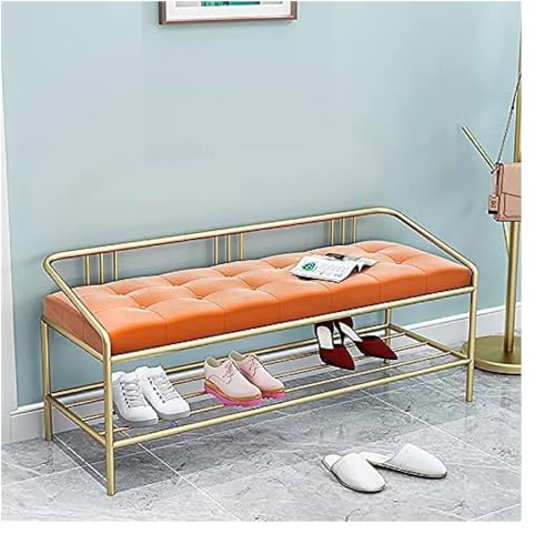 Eingangsbank, Schuhbank für Wohnzimmer, Schuhhocker für den Eingangsbereich, Moderne Veranda-Schuhregalbank, Schuhregal aus Metall, gepolsterter Schuhschrank mit Samt (Farbe: Blau,