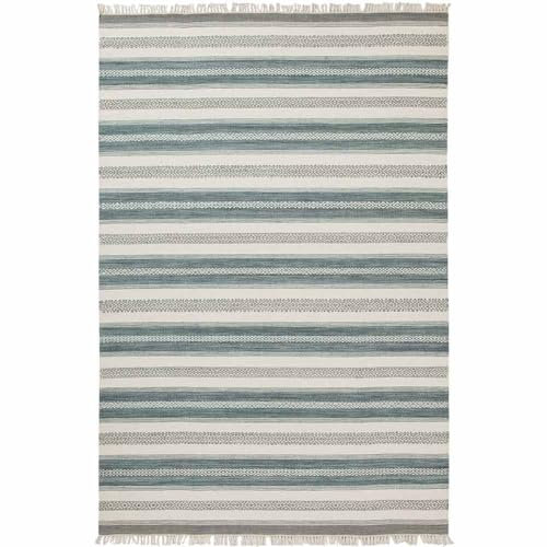 Knutzen Wohnen Kelim Teppich 160 x 230 Husum - Fransen Teppich Wolle Natur - Handgewebt und beidseitig verwendbar - Ideale Wohndekoration für jeden Wohnraum