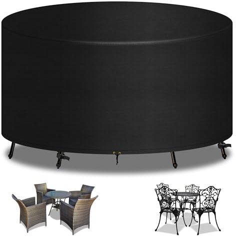 RICHIE Garden Furniture Covers Waterproof Garden Outdoor Table Cover Ø250x90cm, Heavy Duty 600D Oxford PU Coating for Furniture Sets Patio Table Cover Black