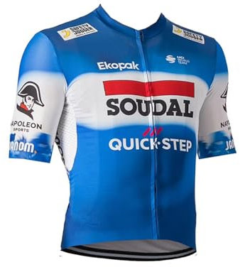 2024 Pro Team SOUDAL Quick Step Cycling Jersey for Men,Short Sleeve Quick Dry Bike Shirt (L)