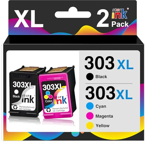 303XL Druckerpatronen Multipack Kompatible für HP 303 Druckerpatronen, für HP Envy 6230 Patronen für Envy Photo 7830 6230 6232 6220 7130 7134 6234,Schwarz und Farbe 2er Pack