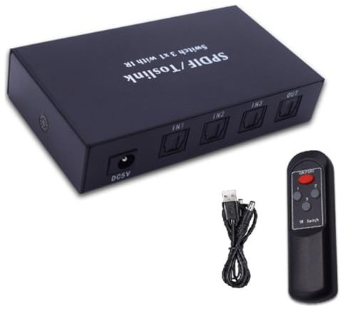 Duontyye Optical Switcher with 2 Way Spdif Toslink Optical Digital Audio Splitter 3 in 1 Out with IR Remote Control Switch Spare Parts