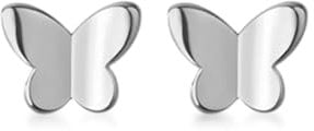 Butterfly Sterling Silver Stud Earrings for Women and Girls (Rhodium)