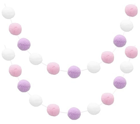 sourcing map 2pcs Pom Pom Garland 6.6 Ft 30 Balls Colorful Felt Ball Garland for Wall Christmas Tree Decor Birthday Banner Easter Party Decorations, White, Pink, Purple