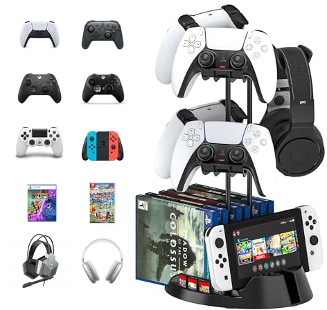 Controller-Halter mit Organizer-Basis, 2 Ebenen, Schreibtisch-Gaming-Controller-Headset-Ständer mit Kabel-Organizer für alle Xboxs, PS4, PS5, Switch, Pro, Crontroller, Gaming-Zubehör
