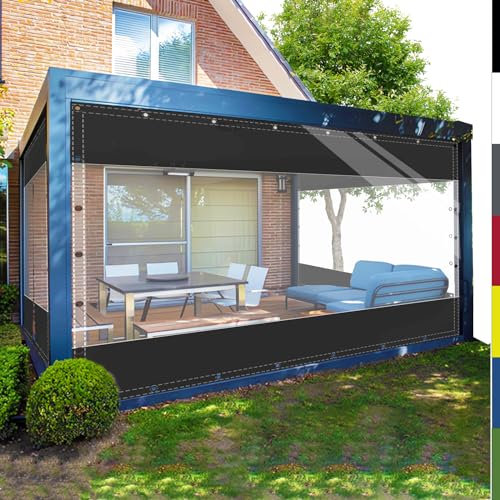 HQQMNY Transparent Plane mit ösen Abdeckplane Wasserfest 0.5mm Outdoorvorhänge mit Ösen Zeltplane aus 560g/m² PVC Gewebeplane Regenplane Regenschutzplane für Pavillon(Schwarz, H2,4mxL4m)