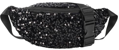 Meliyya Bauchtasche Pailletten Damen Hüfttasche Glänzende Umhängetasche Stylisch Fanny Pack Breiter Gurt für Reisen Festival Party Alltags, Schwarz