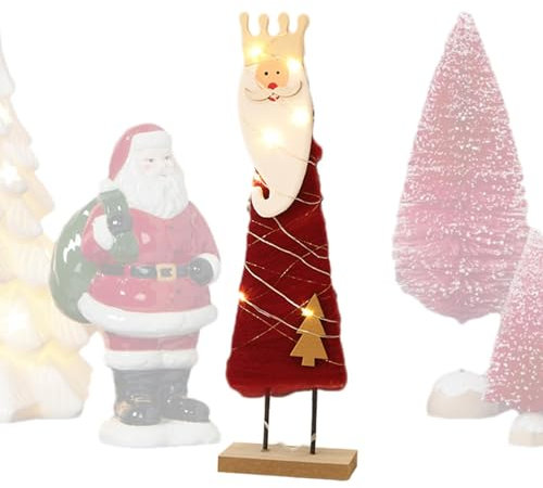 Pequeña decoración de mesa de fieltro, decoración de árbol de Navidad de fieltro, figura divertida con base de madera - Decoración invernal de manualidades con luz, árbol de Navidad artificial de pie