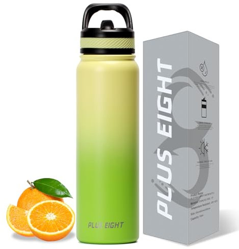 pluseight Sports Water Bottle, 1000ml（32oz） Insulated Water Bottle With Straw, Stainless Steel Water Bottle Wide Mouth for Sports, Gym or Office, BPA-Free Keep Cold 24H Hot 12H (Yellow Green)