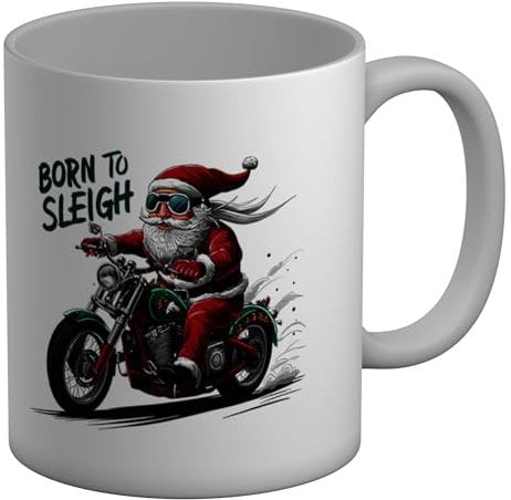 Shopagift Born to Sleigh Motorbike Mug Santa Claus Biker Christmas Xmas White 11oz Large Ceramic Cup