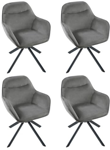 Goeurvant drehstuhl Esszimmer 4er Set Grau mit Armlehne Esszimmerstühle drehbar Küchenstuhl Armlehnenstuhl Polsterstuhl aus Samt für Esszimmer Wohnzimmer