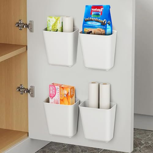 Zikenis 4 Piezas cajas de almacenamiento autoadhesivas para montar en la pared,organizador de artículos pequeños, Caja De Almacenamiento De Puerta De Cocina,para gabinete,baño, refrigerador