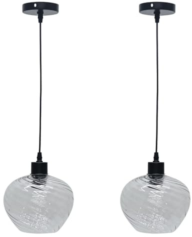 Set of 2 Bradson - Clear Swirl Glass with Black Pendant Fittings