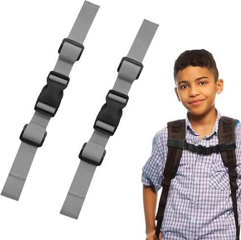 Verstellbarer Brustgurt Rucksack, 2 Stück Brustgurt Für Schulranzen,Brustgurt Rucksack Kinder Set, Rutschfest Strapazierfähiger Brustgurt, Nylon Brustgurt mit Schnalle, für Schulrucksack Reise, Grau