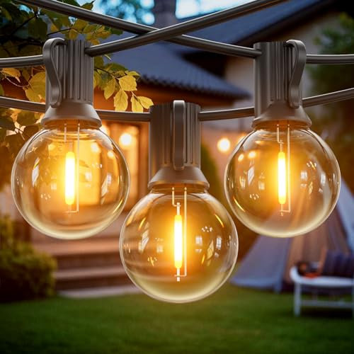 GLOBELIT Lichterkette Outdoor,90M G40 Lichterkette Glühbirnen Hängeleuchten Außen,Wasserdicht LED Lichterkette Außen mit 150+6 Warmweiß Lampen für Party Weihnachten Bistro Außenbereich(3 Set *30M)